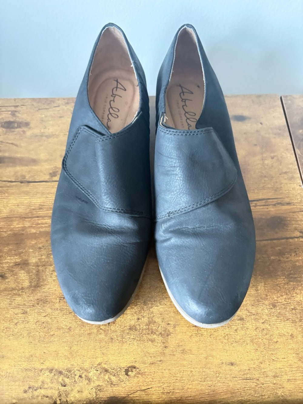 Abella Black Leather Slip-On Flats With Velcro Strap